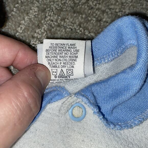 Vintage White With Blue Trim Winnie The Pooh Footed Sleeper One Piece Sz 0-3m - Picture 6 of 7